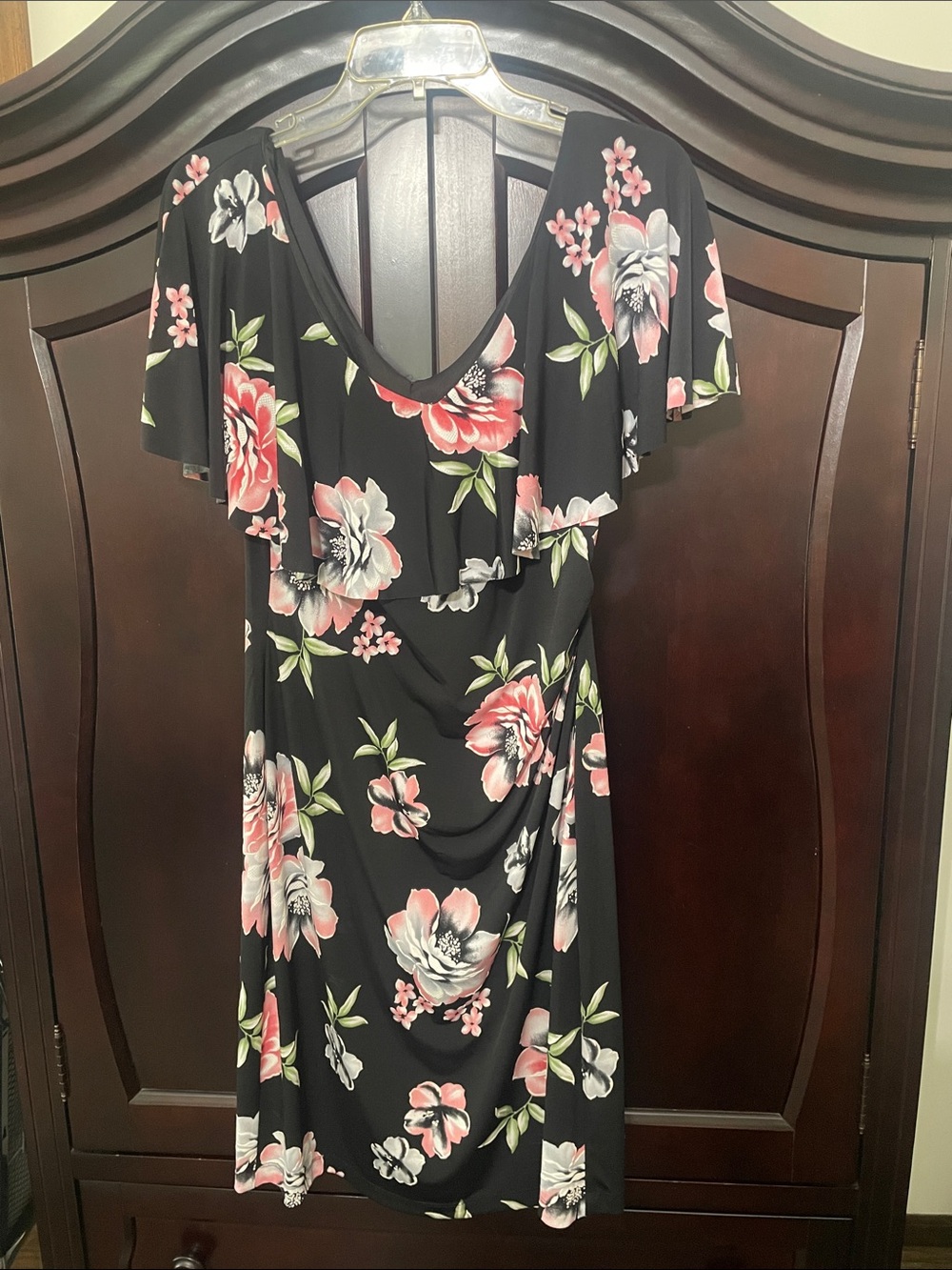 connected apparel Black Midi Dress with Pink & White Floral Print